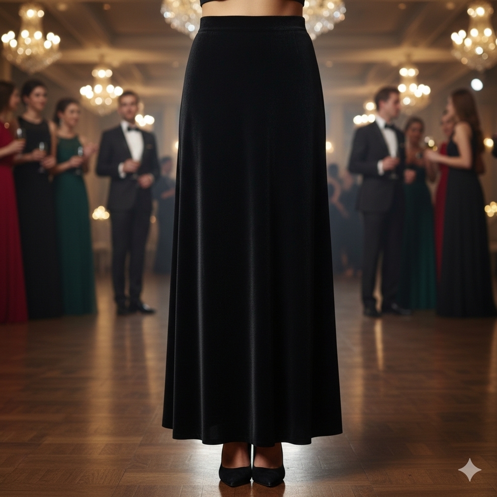 Talbots Classic Long Maxi Midi Black Velvet Skirt 2 POCKETS back zip Size 16 - Picture 2 of 12